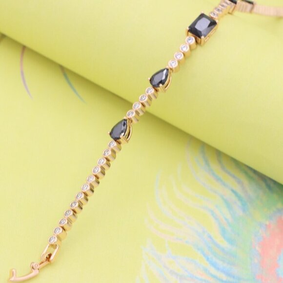 "Elegant Black & Clear Stone Rose Gold Bracelet, XPBL0824 - Picture 6 of 12